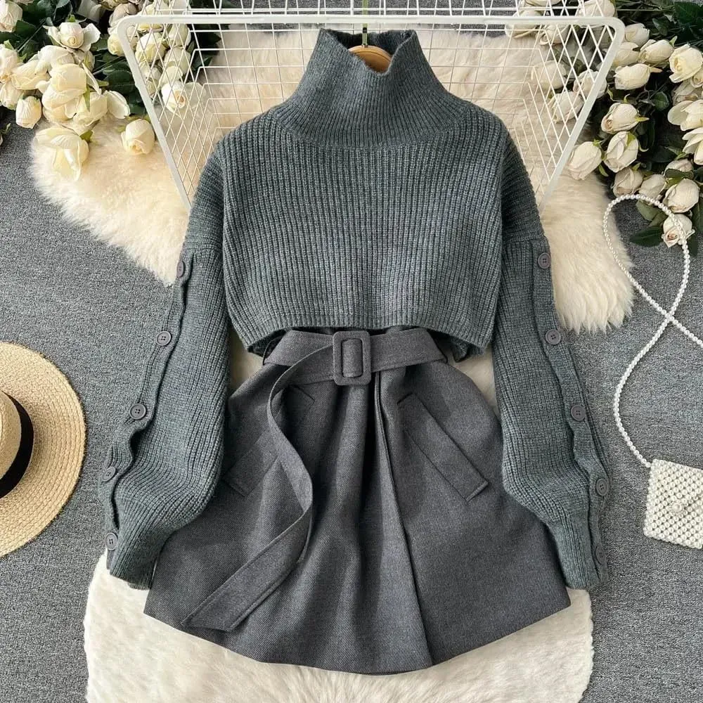 ChenKongHai Autumn and Winter Gentle Style Wear Women's Korean Short Sweater Vest Suit Skirt Two-Piece Set
