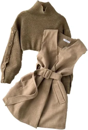 ChenKongHai Autumn and Winter Gentle Style Wear Women's Korean Short Sweater Vest Suit Skirt Two-Piece Set