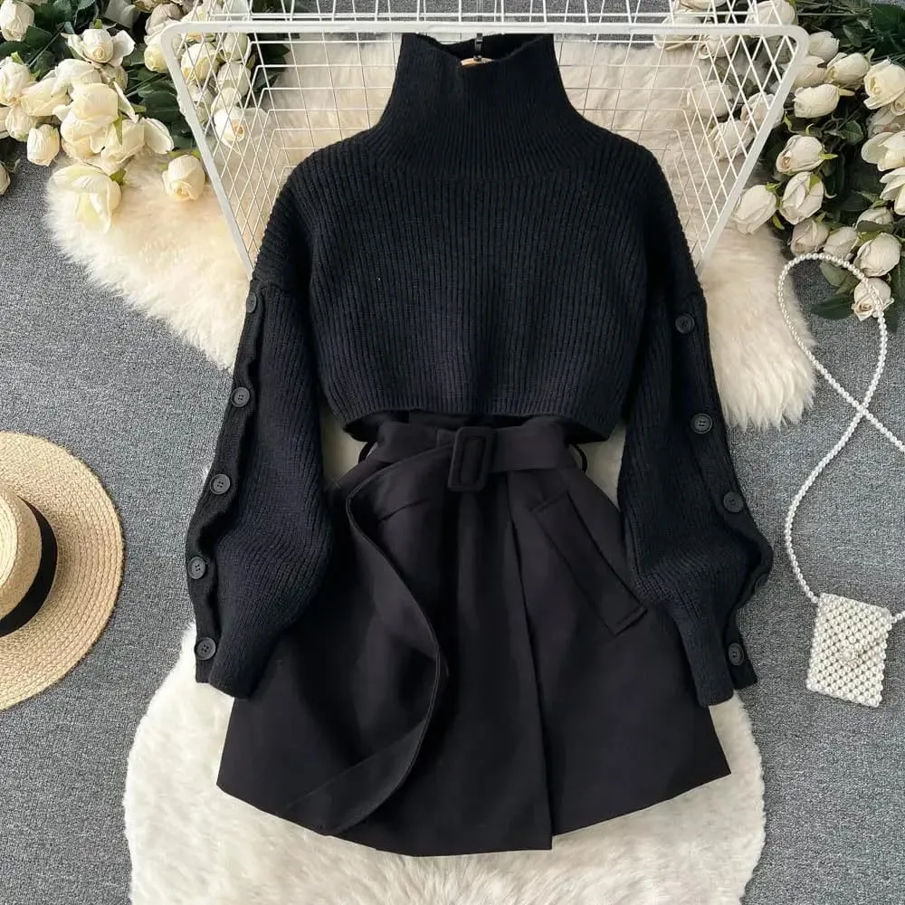ChenKongHai Autumn and Winter Gentle Style Wear Women's Korean Short Sweater Vest Suit Skirt Two-Piece Set