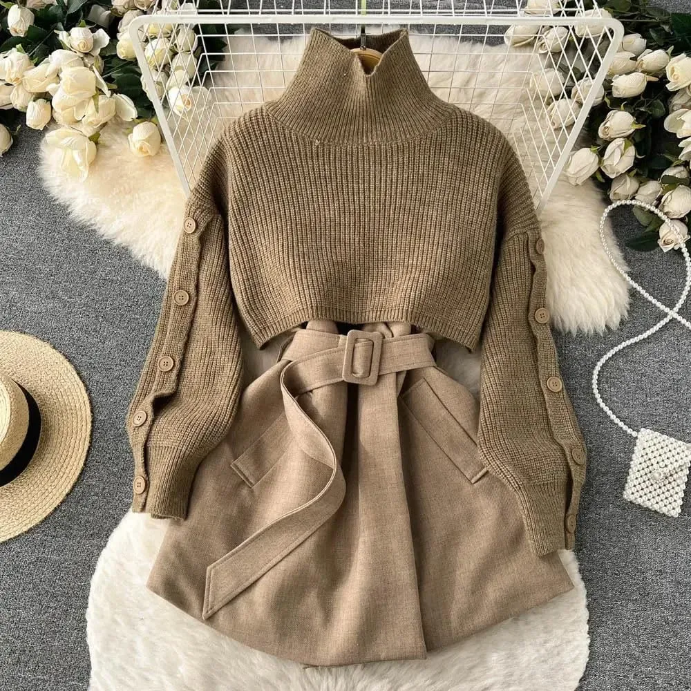 ChenKongHai Autumn and Winter Gentle Style Wear Women's Korean Short Sweater Vest Suit Skirt Two-Piece Set