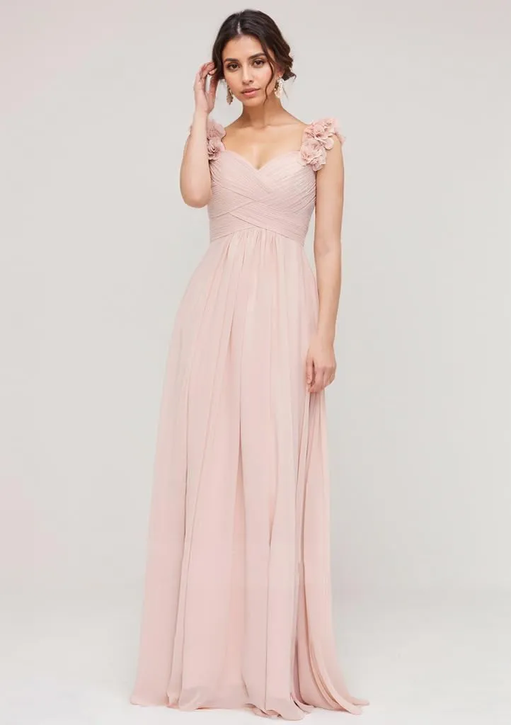 Chiffon Bridesmaid Dresses for Women with Pleated Shoulder Flower Long Formal Gown for Wedding NO93