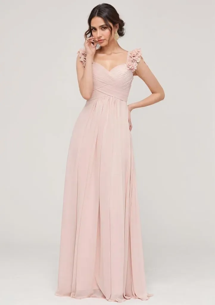 Chiffon Bridesmaid Dresses for Women with Pleated Shoulder Flower Long Formal Gown for Wedding NO93
