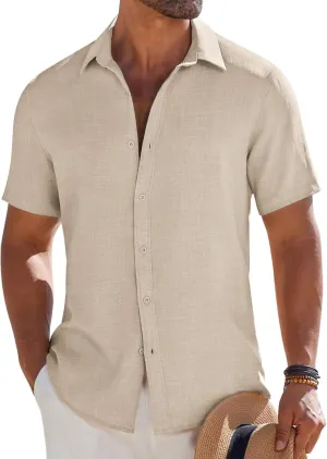COOFANDY Mens Button Down Short Sleeve Shirt Casual Beach Shirt Summer Vacation Textured Shirts