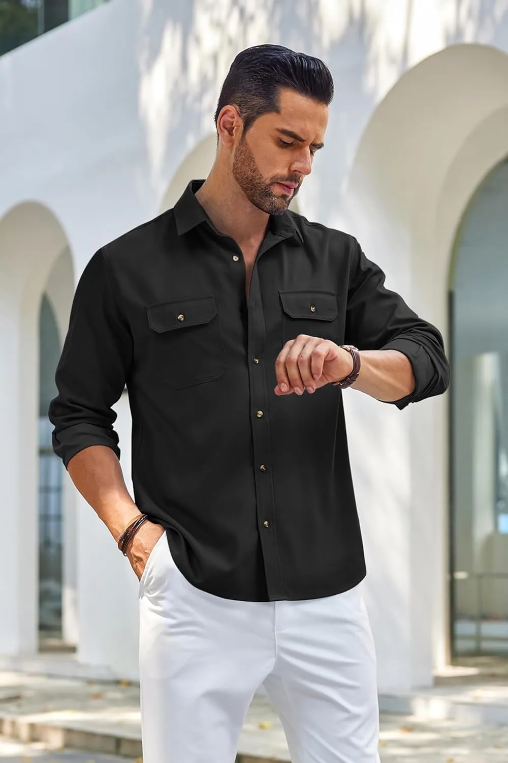 COOFANDY Mens Casual Button Down Shirts Long Sleeve Wrinkle-Free Shirt Lightweight Shirt Jacket