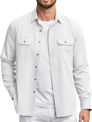 COOFANDY Mens Casual Button Down Shirts Long Sleeve Wrinkle-Free Shirt Lightweight Shirt Jacket