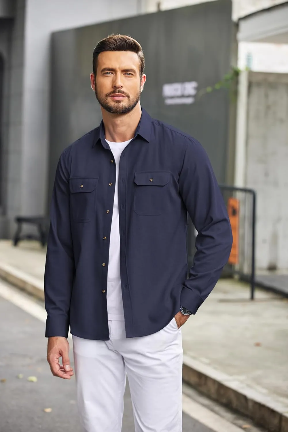 COOFANDY Mens Casual Button Down Shirts Long Sleeve Wrinkle-Free Shirt Lightweight Shirt Jacket