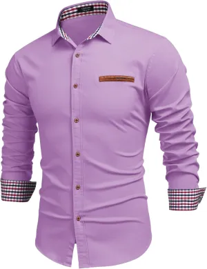 COOFANDY Men's Casual Dress Shirt Button Down Shirts Long-Sleeve Plaid Collar Denim Work Shirt