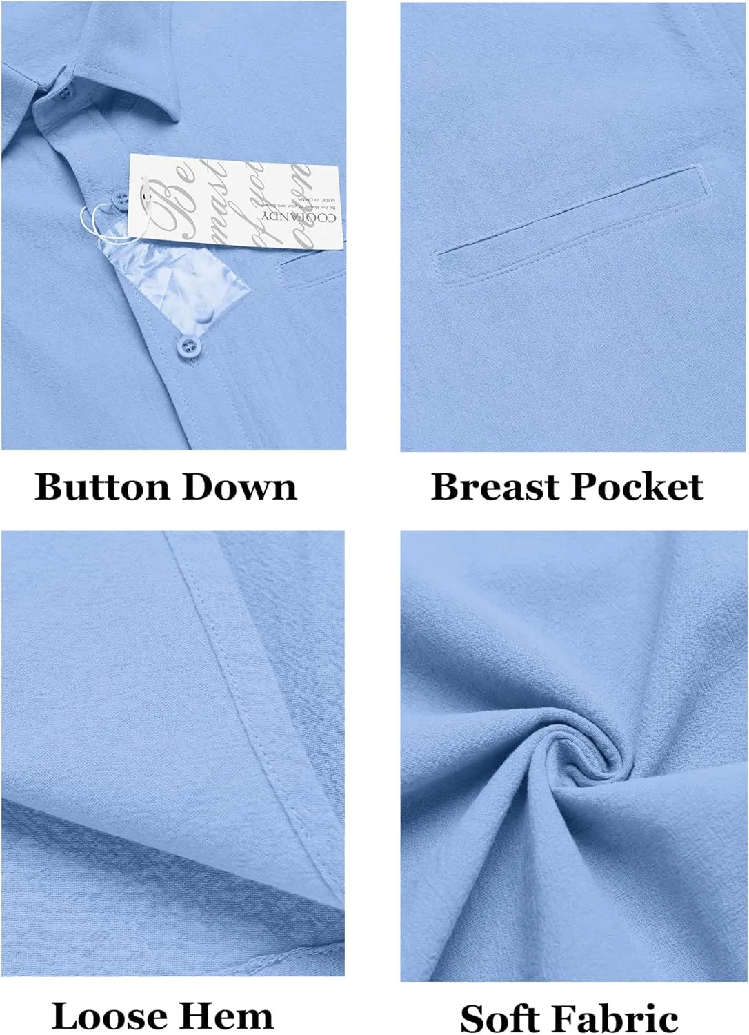 COOFANDY Mens Casual Linen Shirt Short Sleeve Button Down Shirt Summer Beach Hawaiian Shirts
