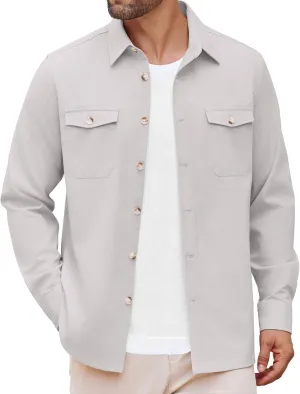 COOFANDY Men's Casual Shirt Jacket Linen Button Down Shirt Long Sleeve Lightweight Shacket with Pockets