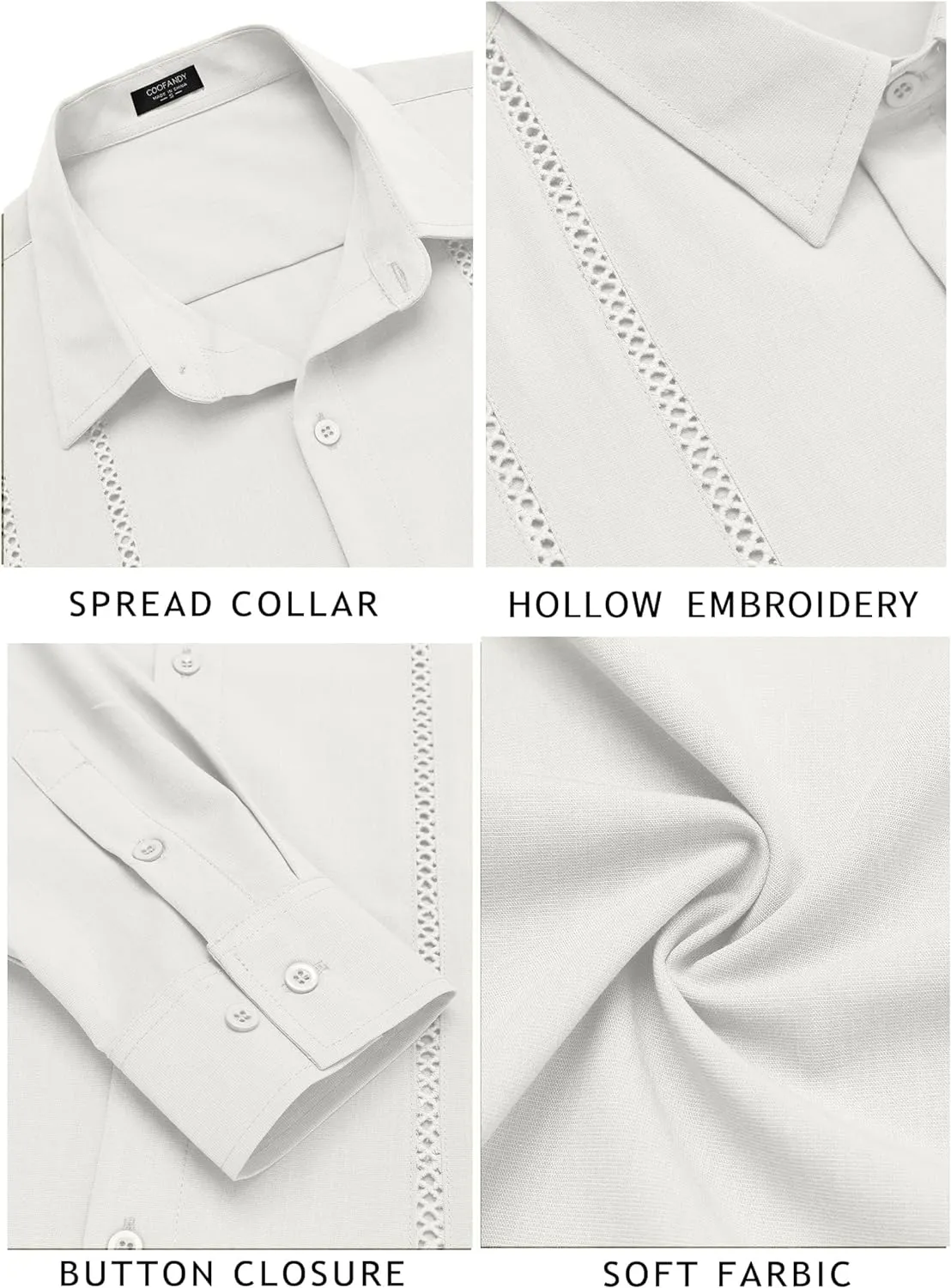 COOFANDY Mens Cuban Guayabera Shirt Casual Button Down Shirts Long Sleeve Summer Beach Shirts