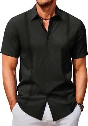 COOFANDY Men's Cuban Guayabera Shirts Casual Short Sleeve Button Down Shirt Summer Beach Vacation Shirt
