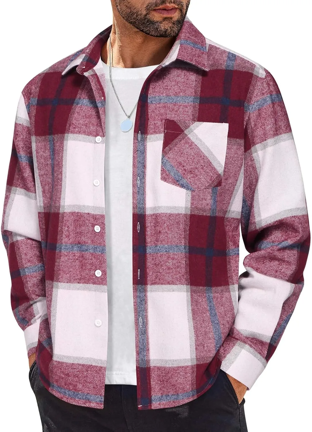 COOFANDY Mens Flannel Shirt Long Sleeve Lightweight Plaid Shirt Casual Button Down Shirts Jacket