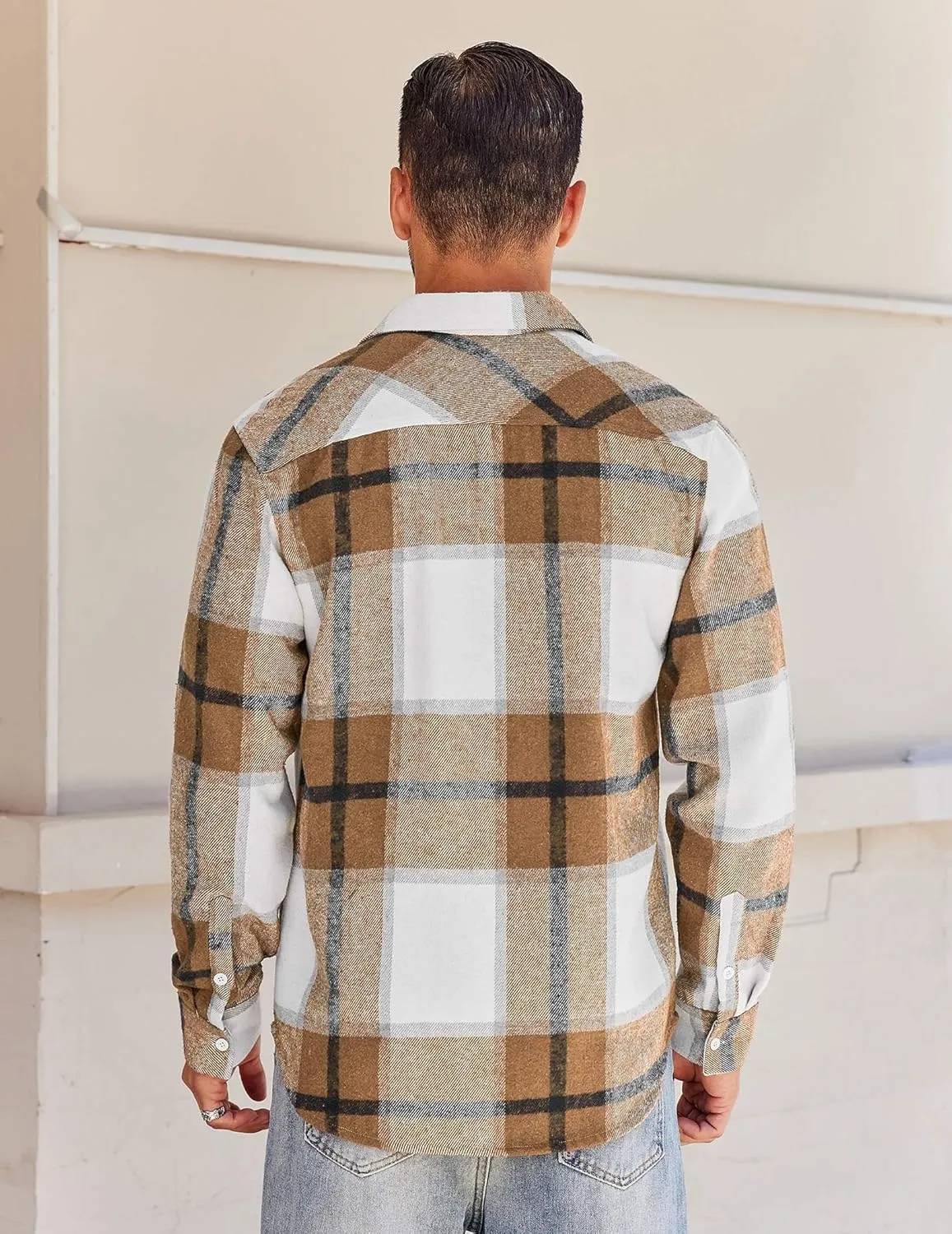 COOFANDY Mens Flannel Shirt Long Sleeve Lightweight Plaid Shirt Casual Button Down Shirts Jacket