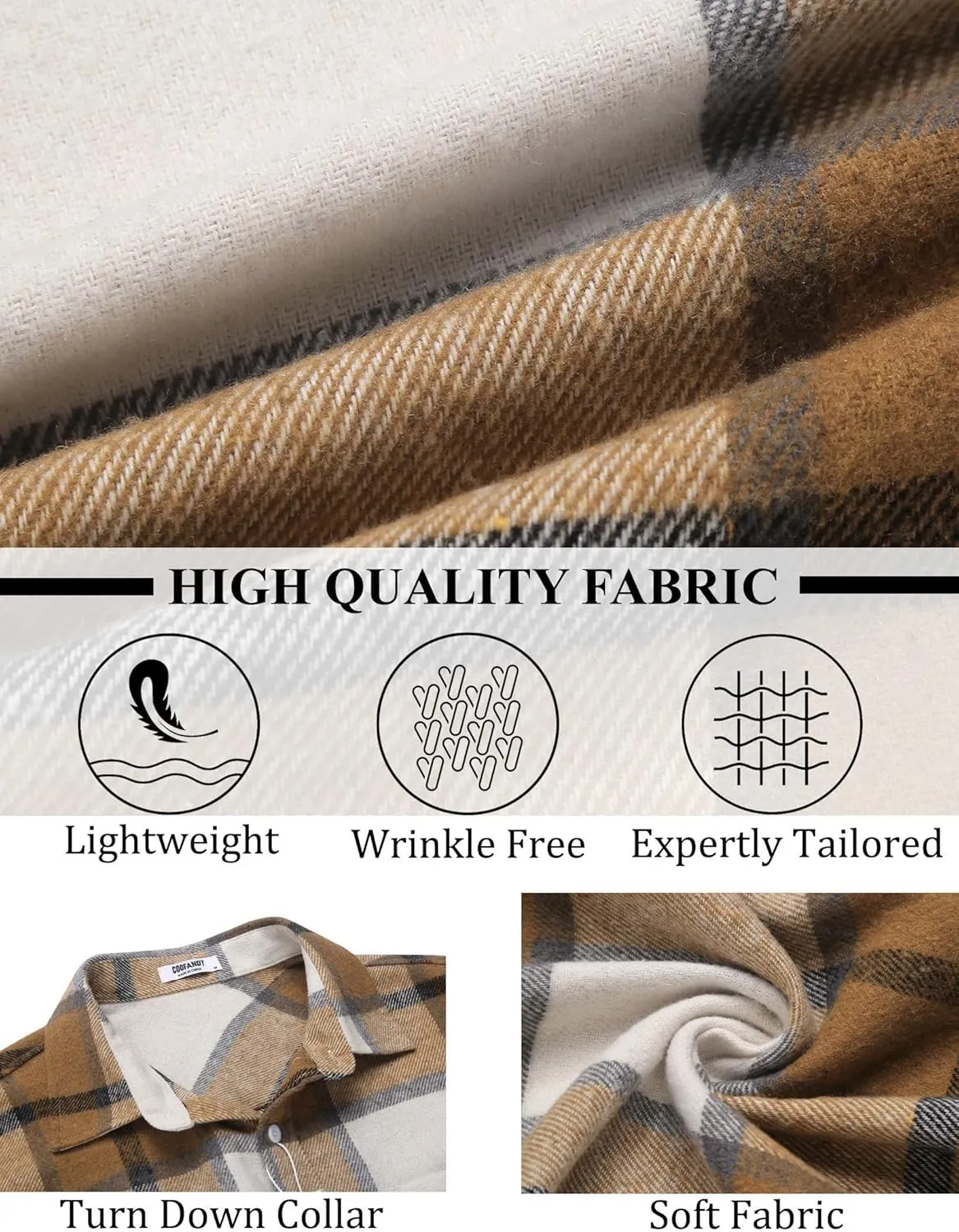 COOFANDY Mens Flannel Shirt Long Sleeve Lightweight Plaid Shirt Casual Button Down Shirts Jacket