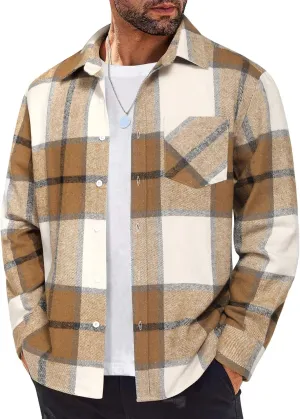 COOFANDY Mens Flannel Shirt Long Sleeve Lightweight Plaid Shirt Casual Button Down Shirts Jacket