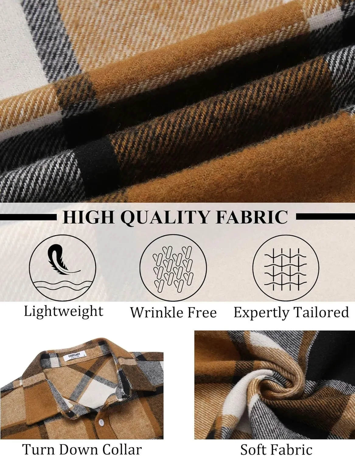 COOFANDY Mens Flannel Shirt Long Sleeve Lightweight Plaid Shirt Casual Button Down Shirts Jacket