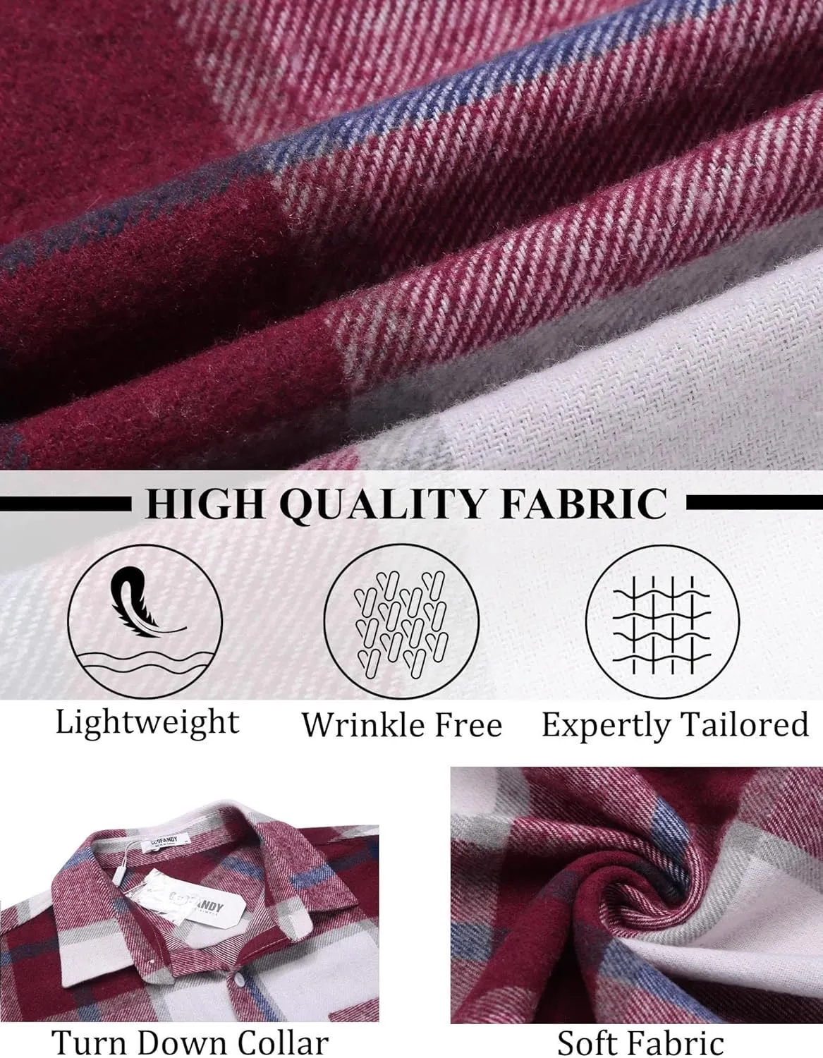 COOFANDY Mens Flannel Shirt Long Sleeve Lightweight Plaid Shirt Casual Button Down Shirts Jacket