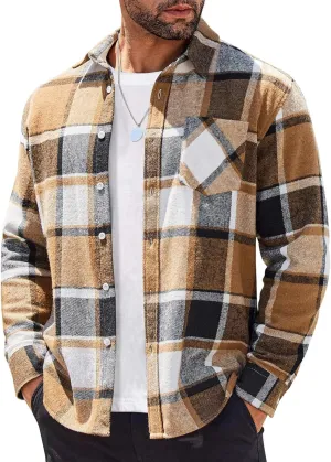 COOFANDY Mens Flannel Shirt Long Sleeve Lightweight Plaid Shirt Casual Button Down Shirts Jacket