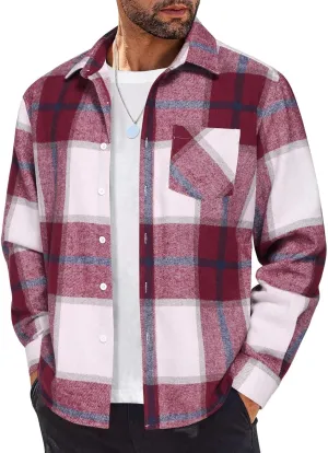 COOFANDY Mens Flannel Shirt Long Sleeve Lightweight Plaid Shirt Casual Button Down Shirts Jacket