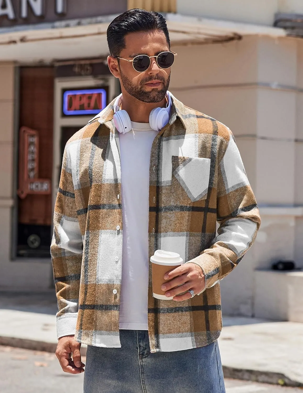 COOFANDY Mens Flannel Shirt Long Sleeve Lightweight Plaid Shirt Casual Button Down Shirts Jacket