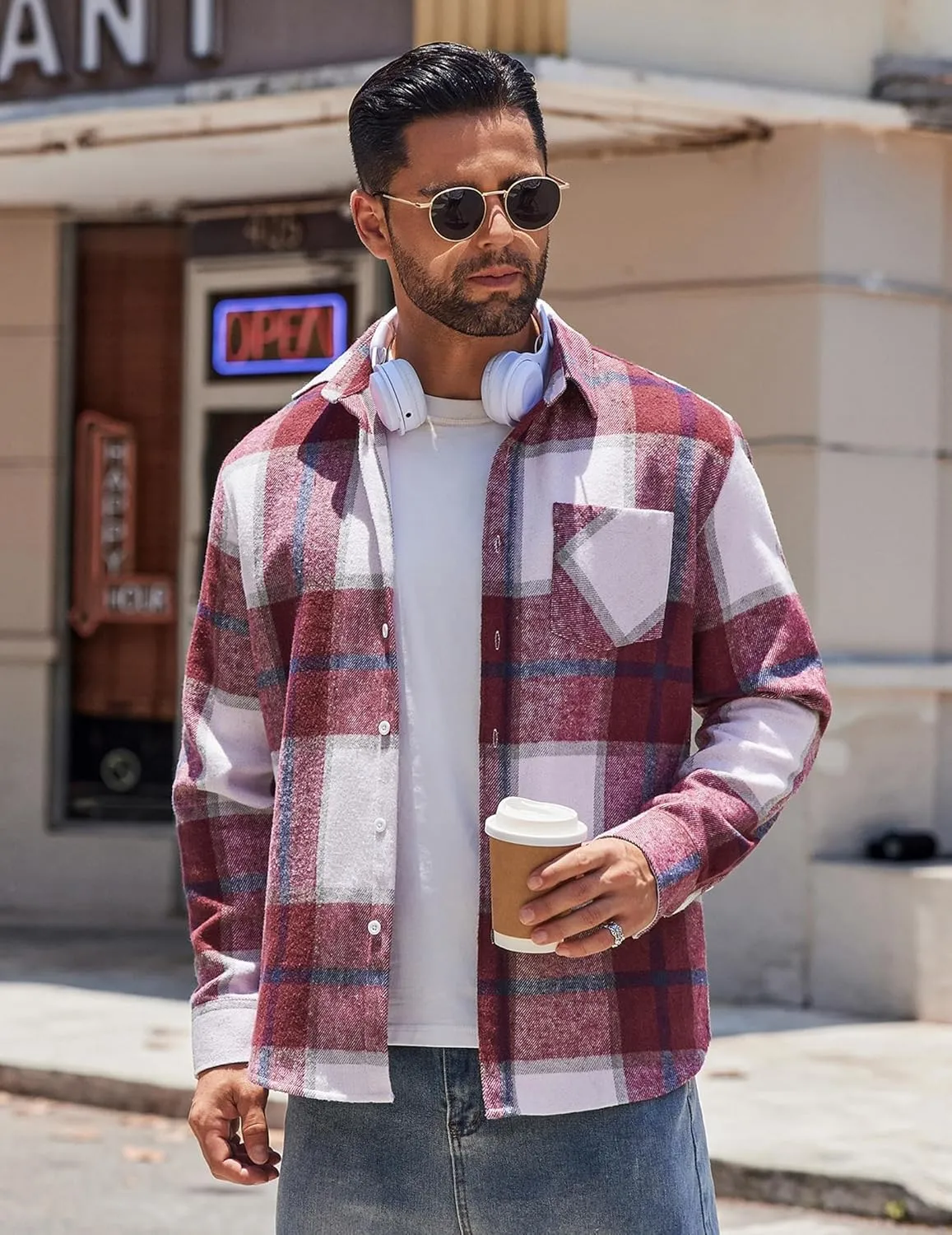 COOFANDY Mens Flannel Shirt Long Sleeve Lightweight Plaid Shirt Casual Button Down Shirts Jacket