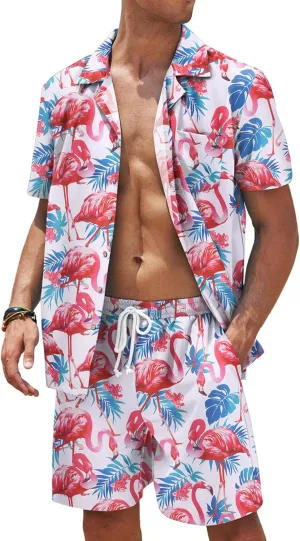COOFANDY Mens Hawaiian Shirt and Shorts Set 2 Piece Vacation Outfits Floral Button Down Shirt