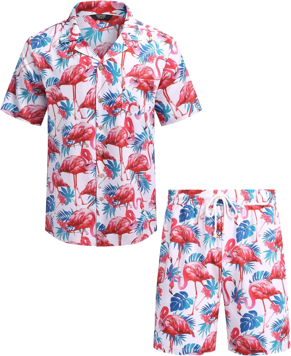 COOFANDY Mens Hawaiian Shirt and Shorts Set 2 Piece Vacation Outfits Floral Button Down Shirt