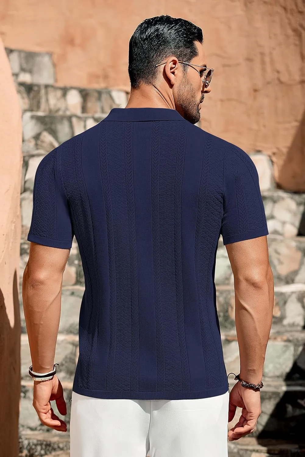 COOFANDY Men's Knit Shirts Vintage Short Sleeve Button Down Shirt Casual Summer Beach Shirt