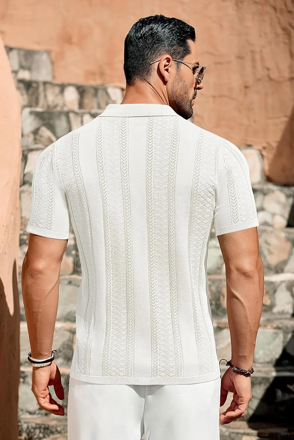 COOFANDY Men's Knit Shirts Vintage Short Sleeve Button Down Shirt Casual Summer Beach Shirt