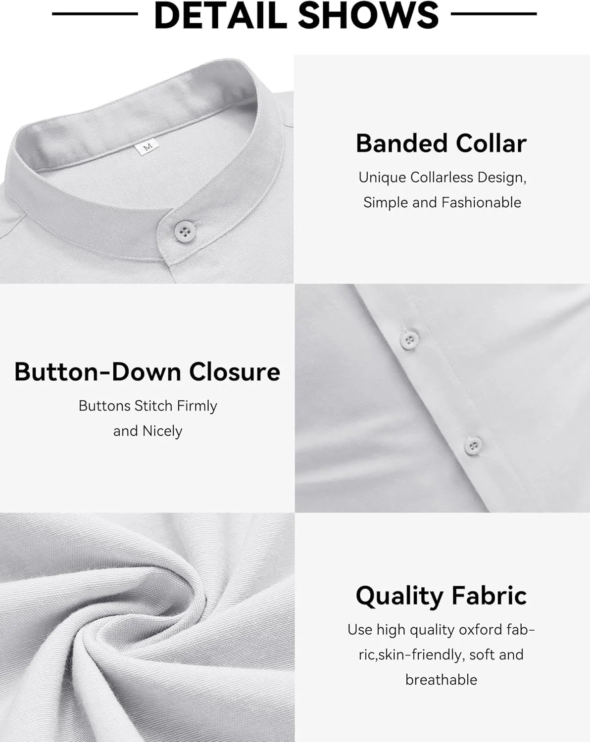COOFANDY Men's Long Sleeve Linen Shirt Band Collar Button Down Shirts Oxford Dress Shirt