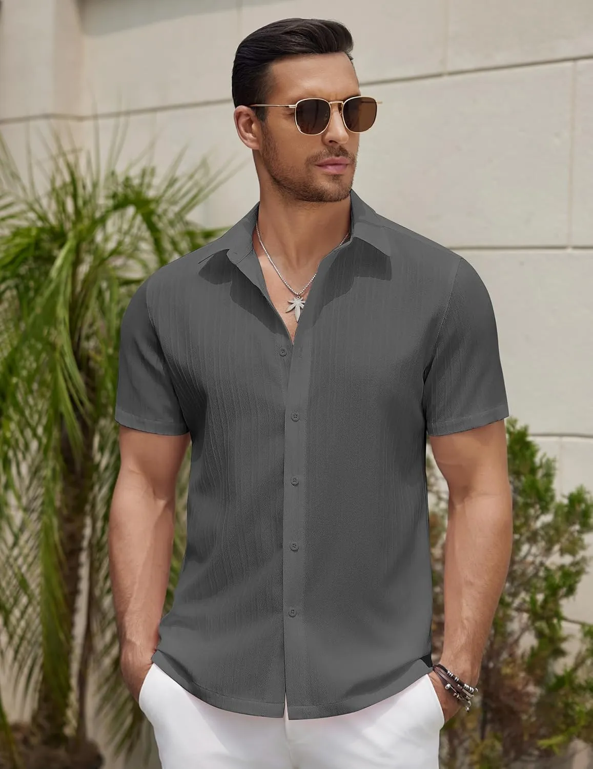 COOFANDY Men's Summer Beach Vacation Shirt Casual Short Sleeve Button Down Shirt for Men