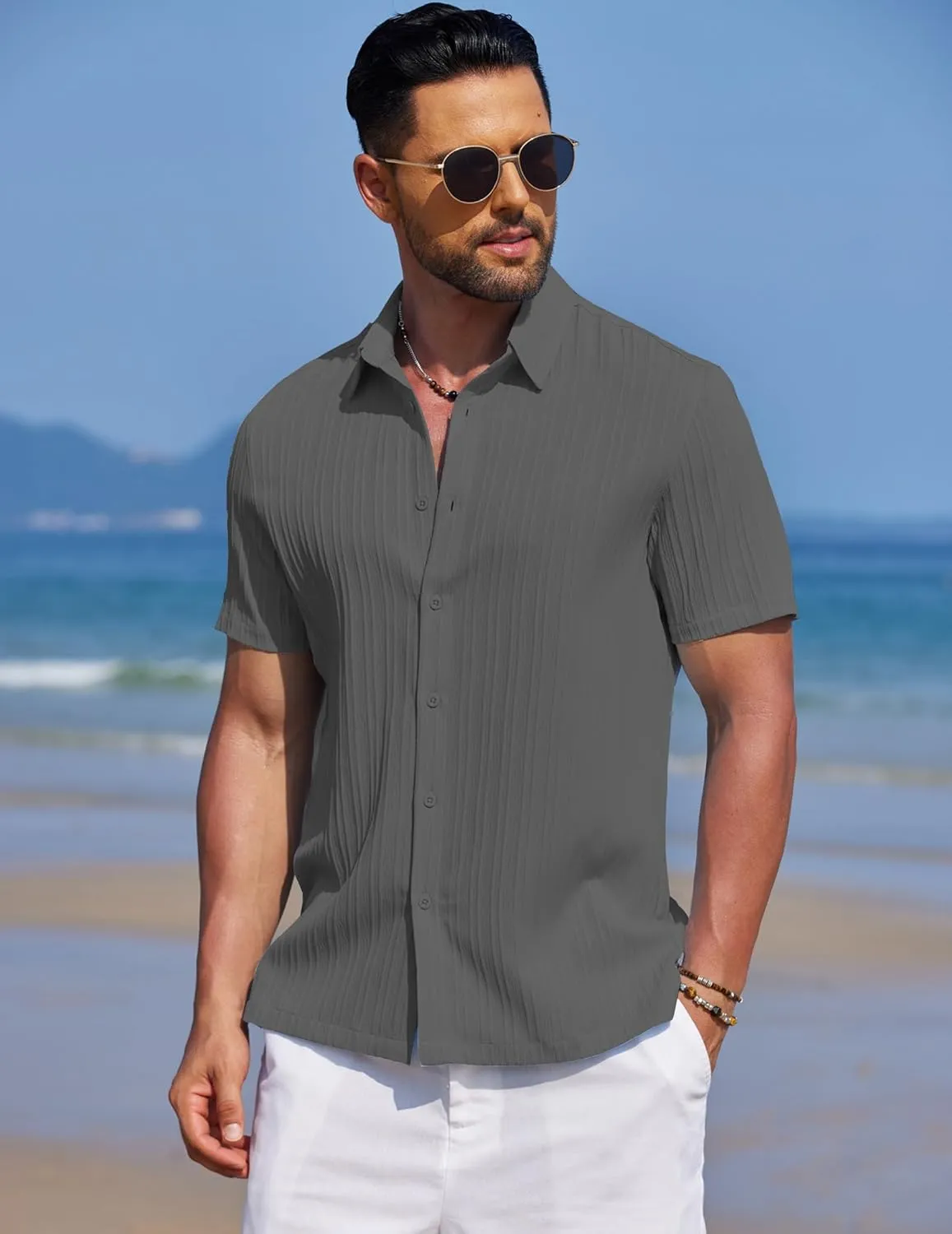 COOFANDY Men's Summer Beach Vacation Shirt Casual Short Sleeve Button Down Shirt for Men