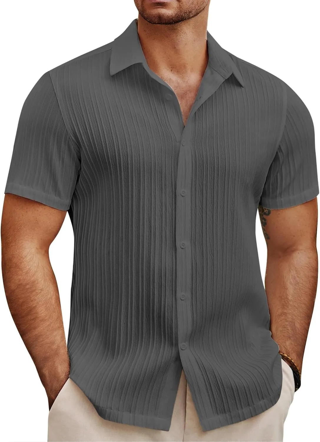 COOFANDY Men's Summer Beach Vacation Shirt Casual Short Sleeve Button Down Shirt for Men