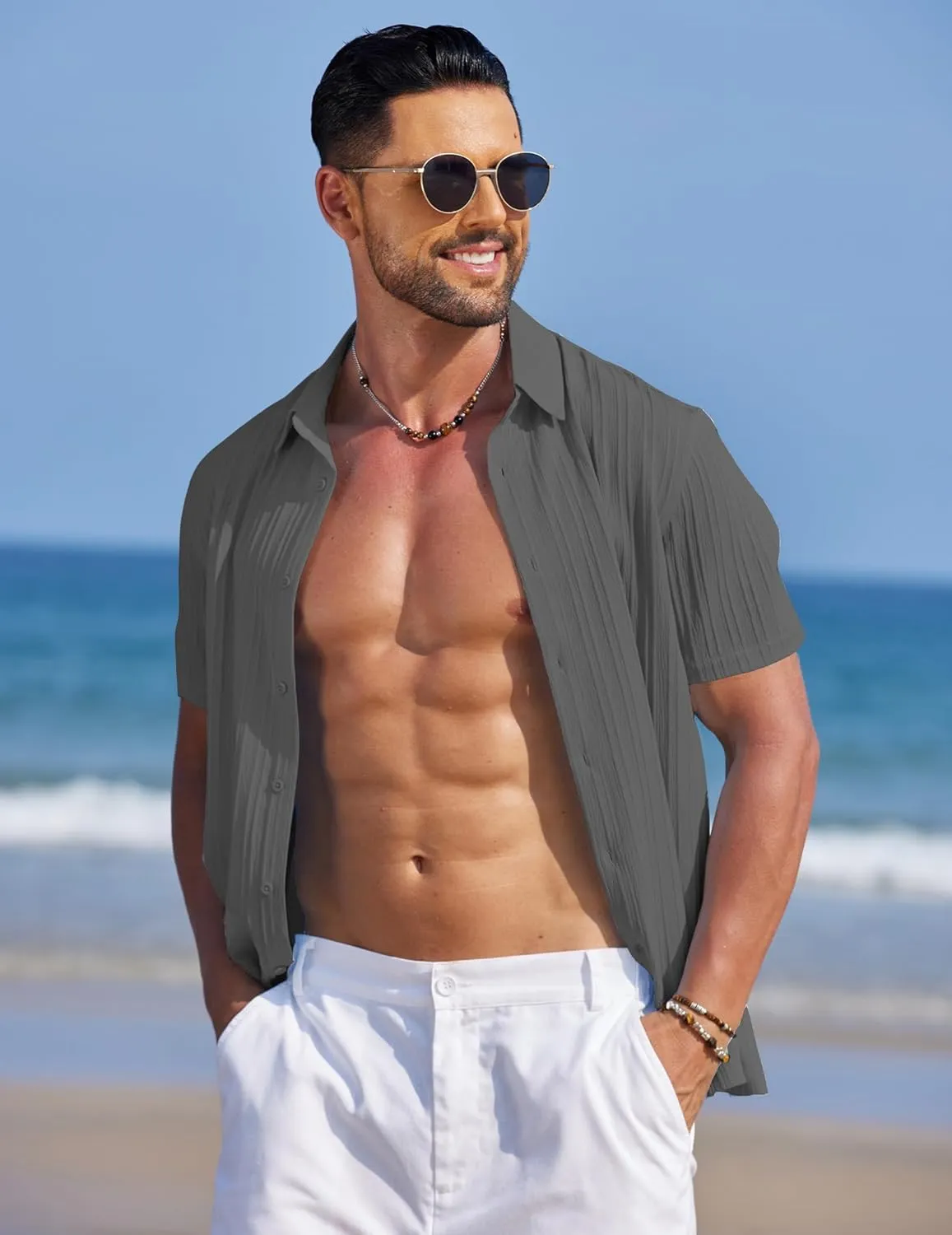 COOFANDY Men's Summer Beach Vacation Shirt Casual Short Sleeve Button Down Shirt for Men