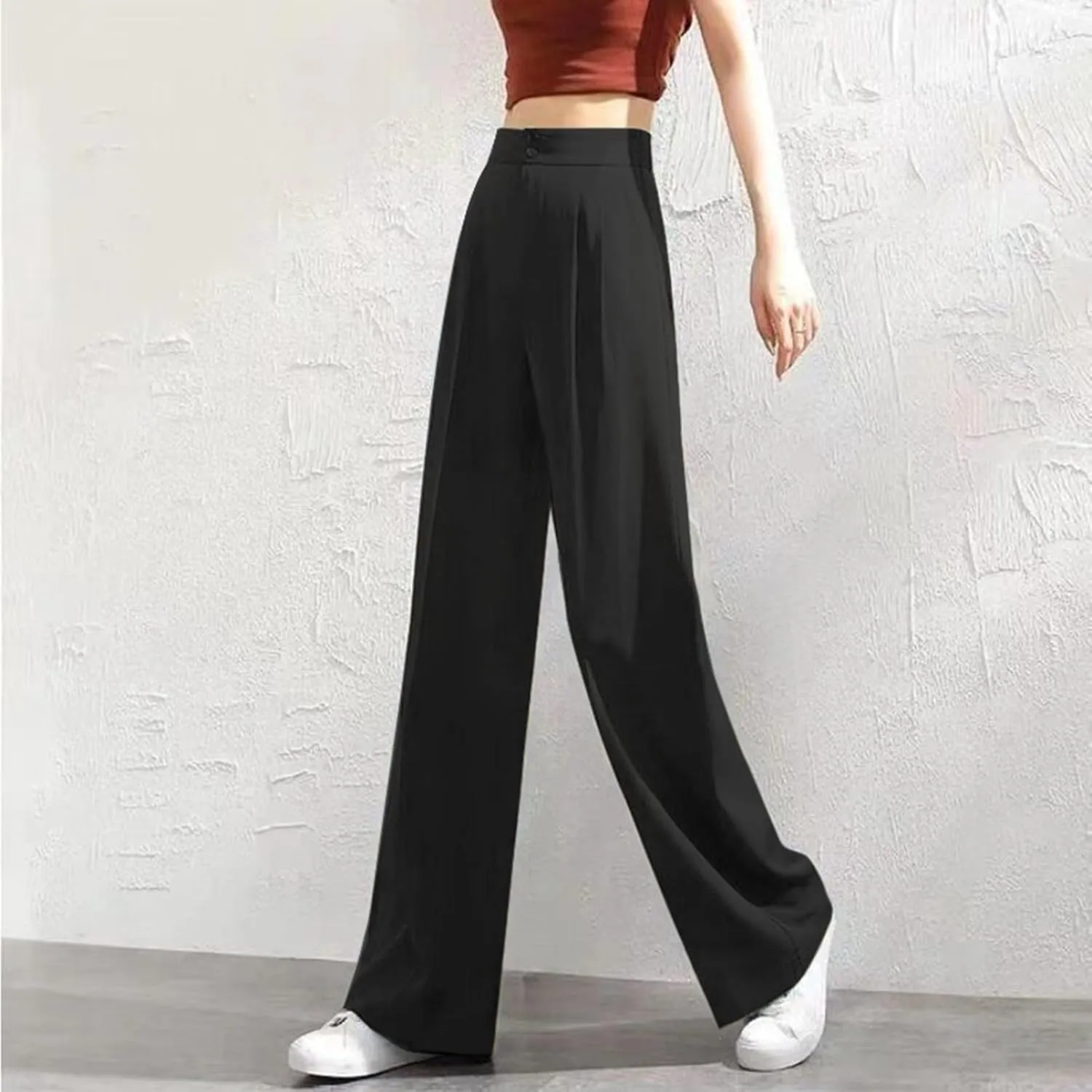 Corduroy Pleated Pants for Women Winter Loose-Fitting Beach Slacks with Pockets Wide Leg Flare Leggings