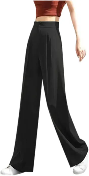 Corduroy Pleated Pants for Women Winter Loose-Fitting Beach Slacks with Pockets Wide Leg Flare Leggings