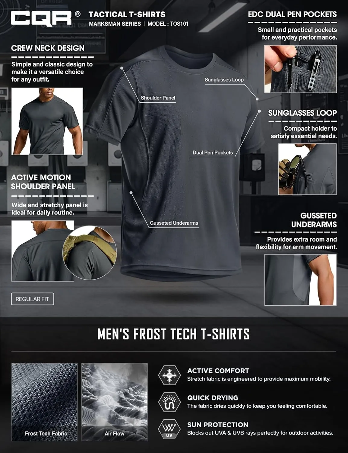CQR Men's Short Sleeve Military Tactical T-Shirt, Athletic Gym Training Army Shirts, Outdoor Hiking Workout Shirt