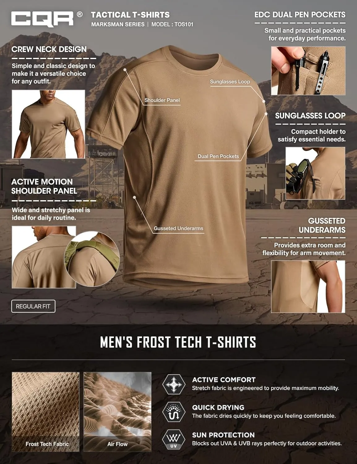 CQR Men's Short Sleeve Military Tactical T-Shirt, Athletic Gym Training Army Shirts, Outdoor Hiking Workout Shirt
