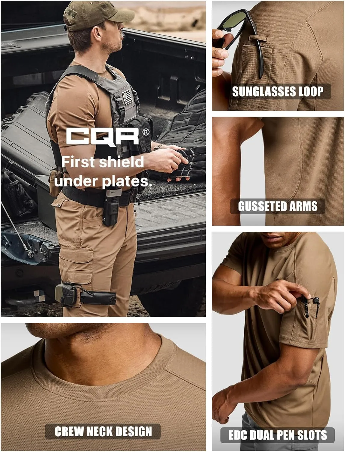 CQR Men's Short Sleeve Military Tactical T-Shirt, Athletic Gym Training Army Shirts, Outdoor Hiking Workout Shirt