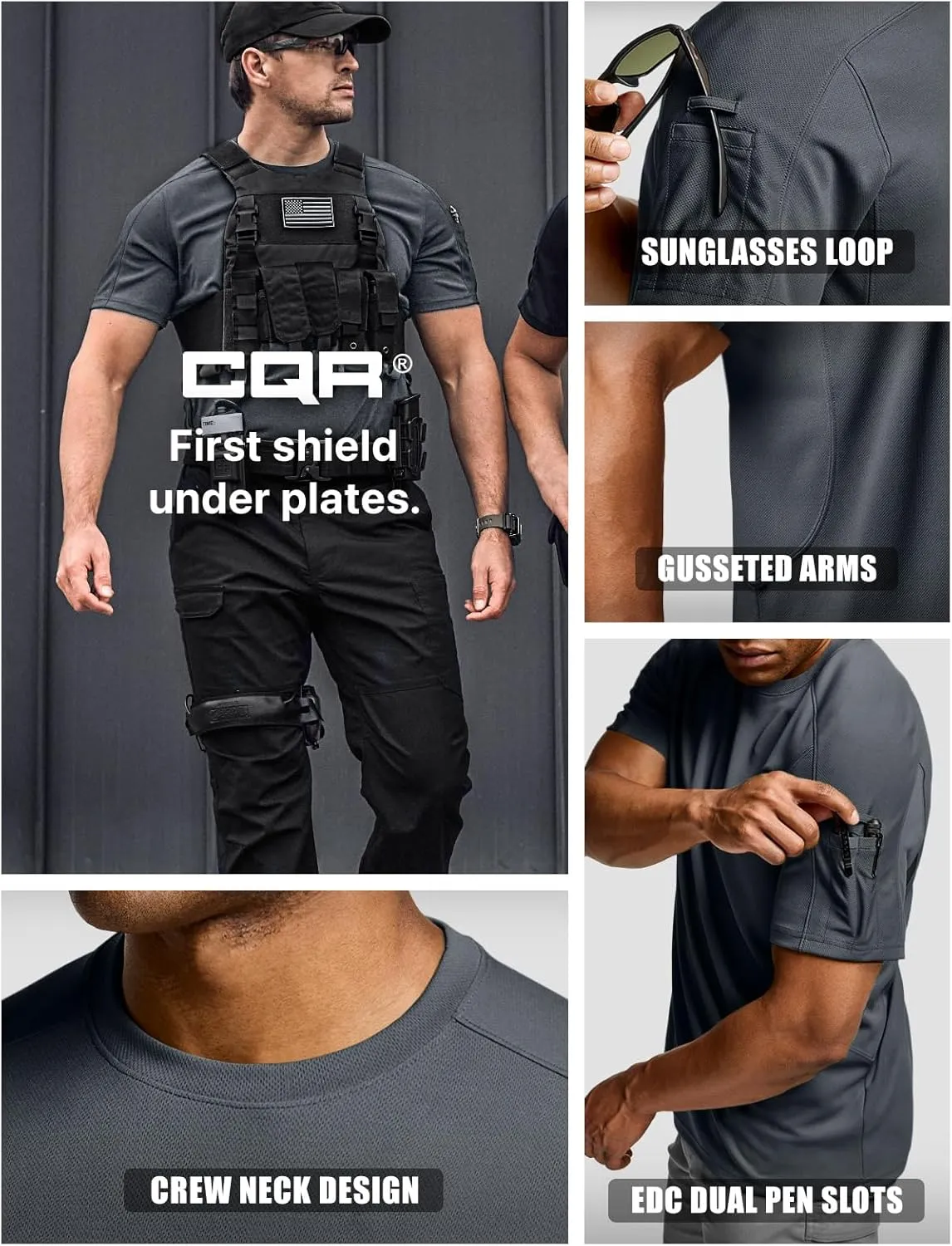 CQR Men's Short Sleeve Military Tactical T-Shirt, Athletic Gym Training Army Shirts, Outdoor Hiking Workout Shirt