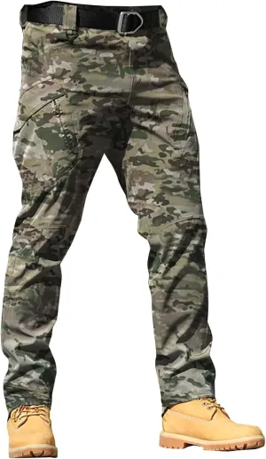 CRNTCEM Mens Camo Cargo Pants Straight Leg Army Combat Military Trousers Chinos Cotton Hiking Hunting Tactical Work Pants