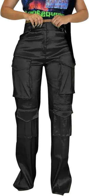 CRNTCEM Straight Leg Cargo Pants for Women Wide Leg Y2K Pants Vintage Streetwear Hip Hop Trousers with Multi Pockets