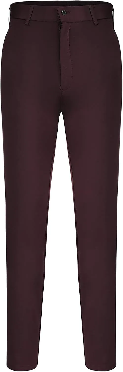 CRNTCEM Stretchy Suit Pants for Men Slim-Fit Flat-Front Formal Dress Pant Tapered Straight Leg Business Office Work Pants