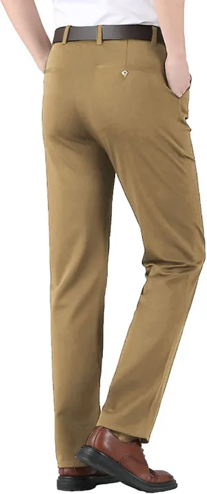 CRNTCEM Stretchy Suit Pants for Men Slim-Fit Flat-Front Formal Dress Pant Tapered Straight Leg Business Office Work Pants
