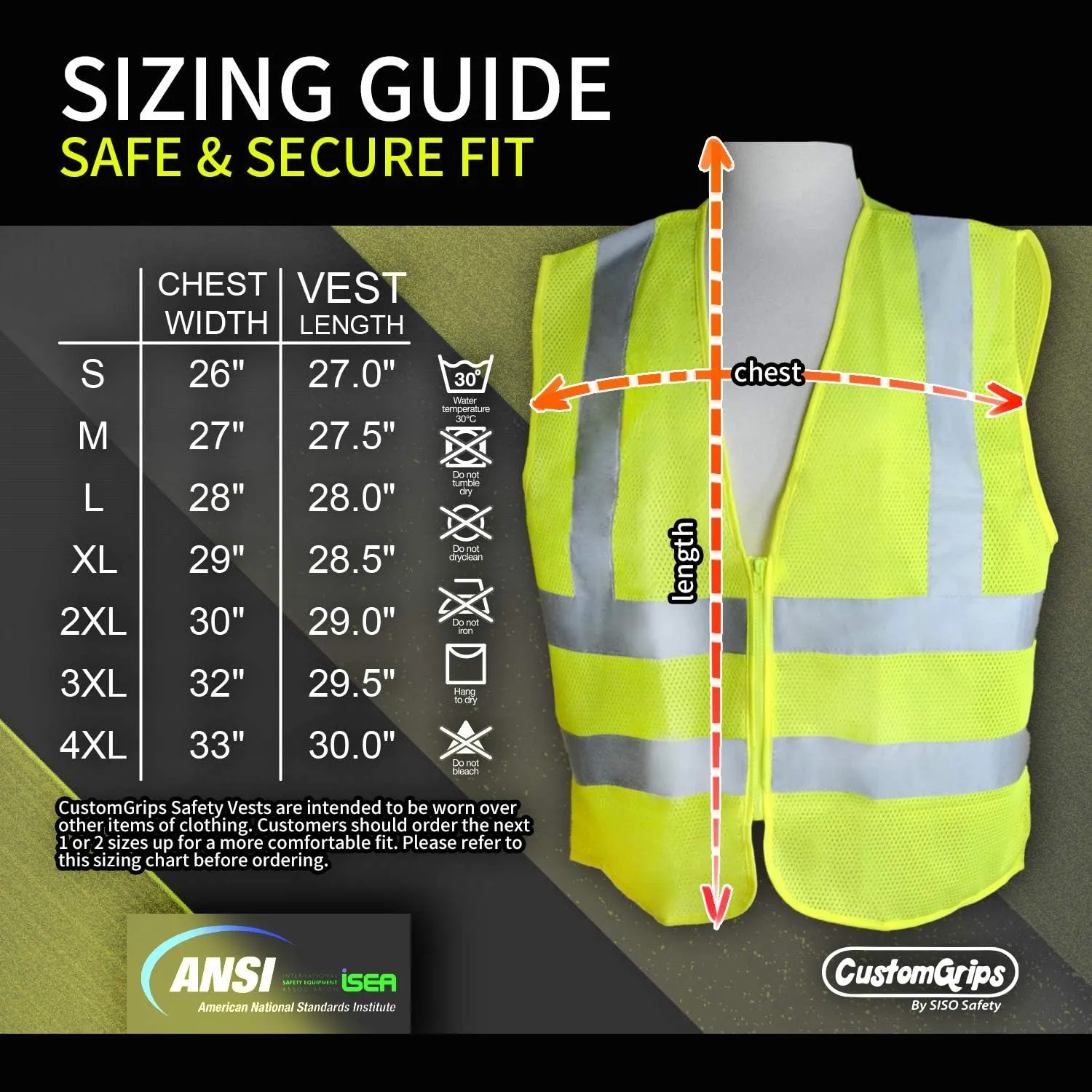 CustomGrips BY SISO SAFETY Vest with High Visibility Reflective Strip Work Vest