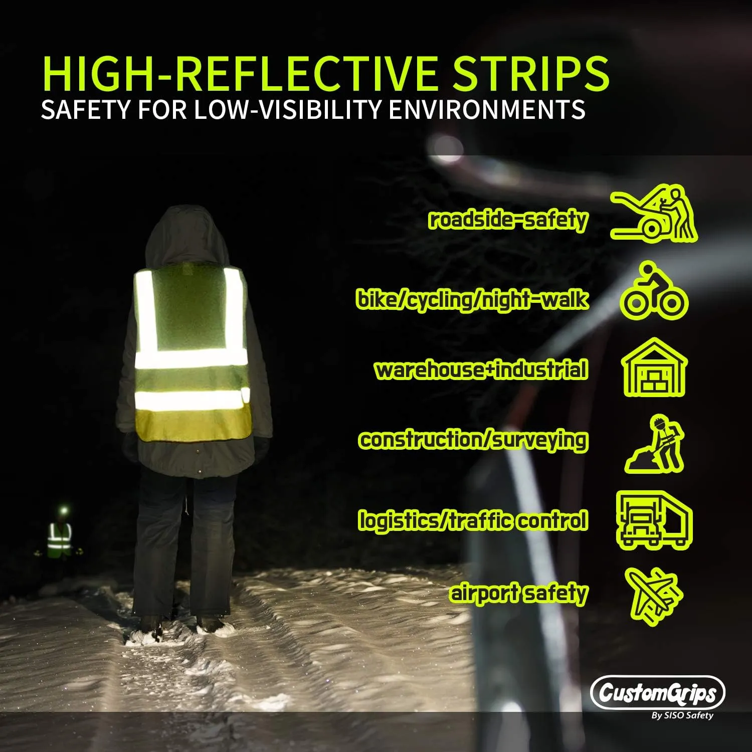 CustomGrips BY SISO SAFETY Vest with High Visibility Reflective Strip Work Vest