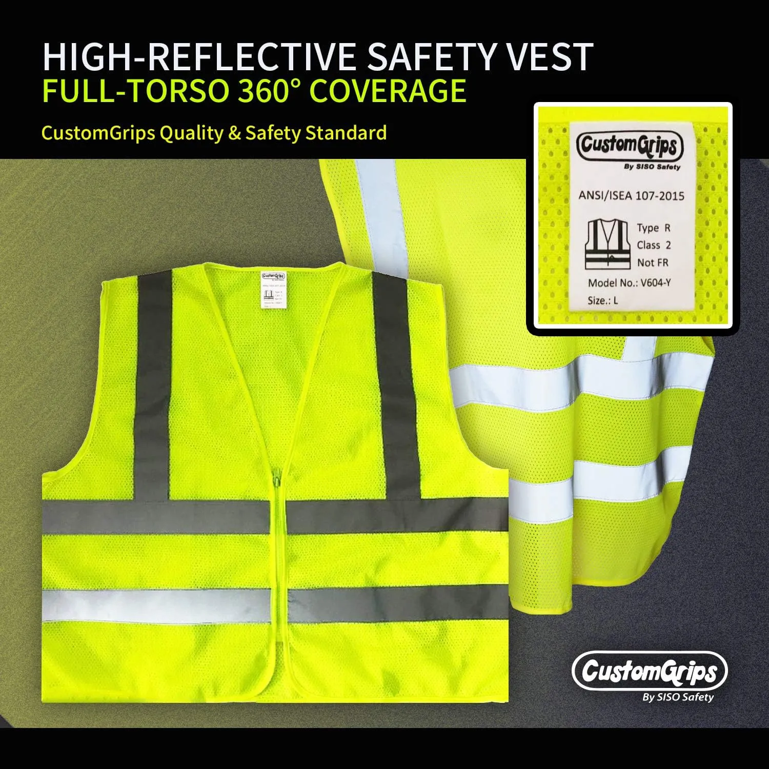 CustomGrips BY SISO SAFETY Vest with High Visibility Reflective Strip Work Vest