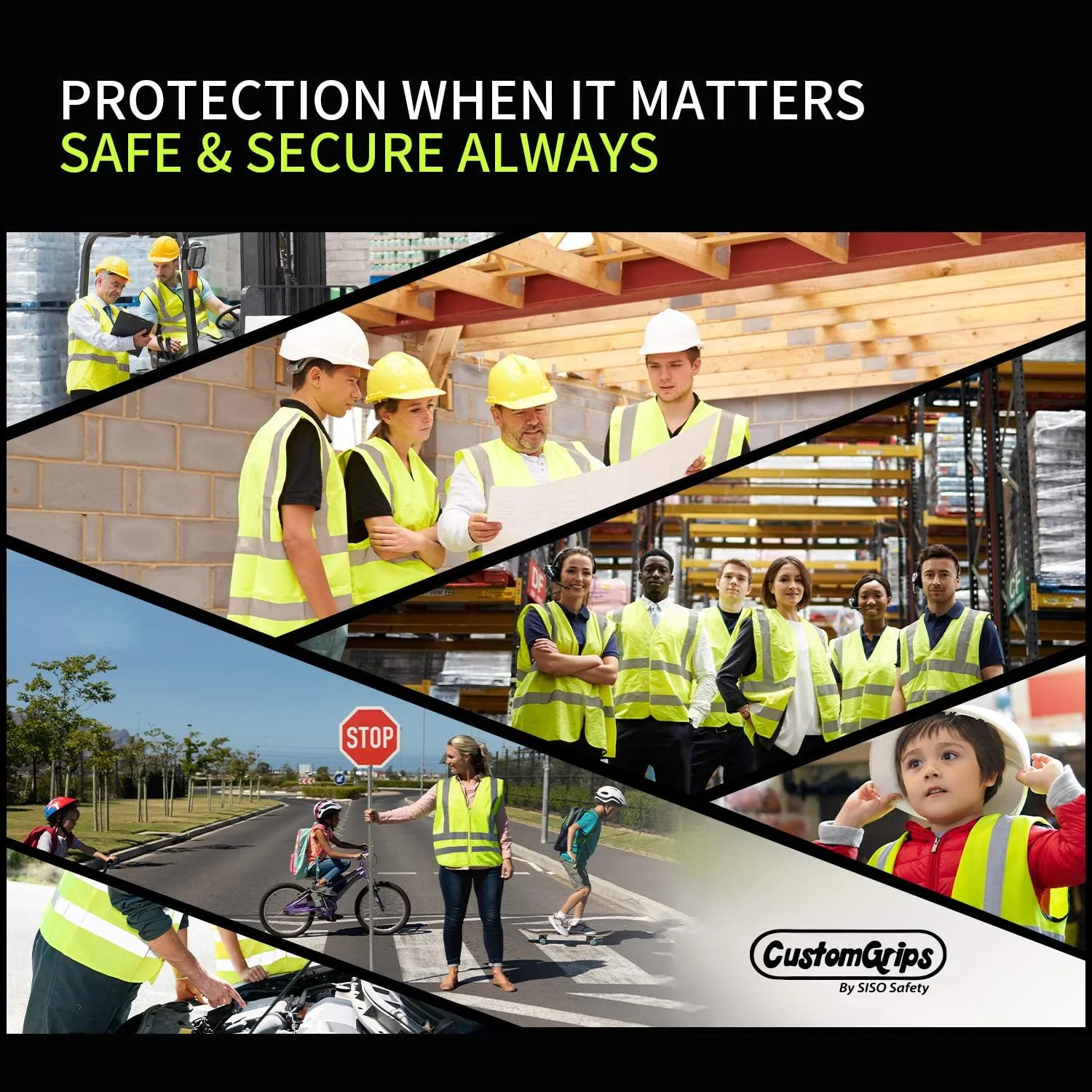 CustomGrips BY SISO SAFETY Vest with High Visibility Reflective Strip Work Vest