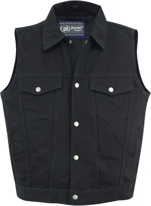 Daniel Smart Sleeveless Denim Biker Vest for Men Unique Raw Blue & Black Jean Vest with Snap Closure & Multiple Carry Pockets