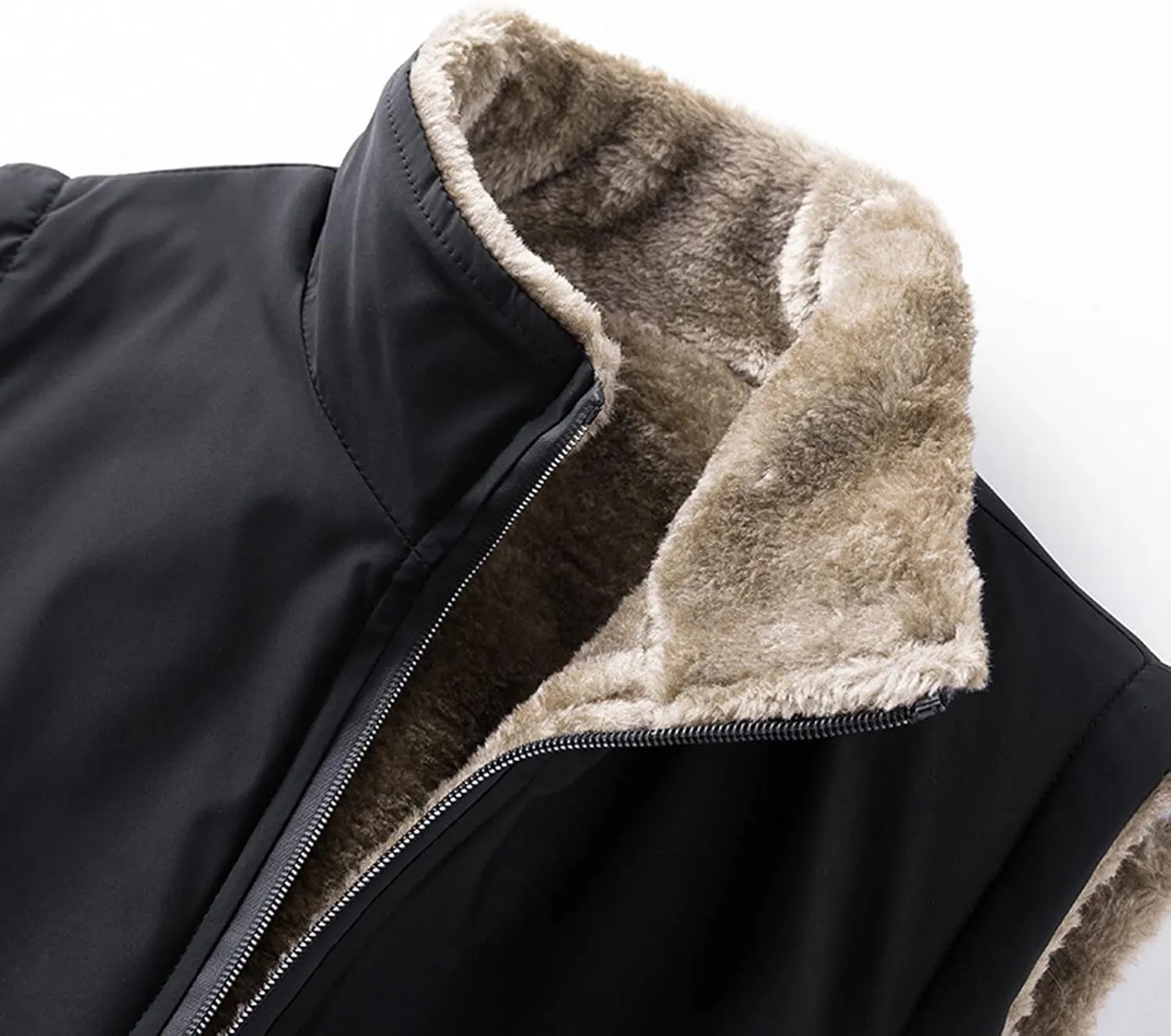 Dgoopd Mens Winter Vests Outerwear Thick Fleece Lined Sleeveless Jacket Casual Zip Up Warm Outdoor Padded Puffer Vest